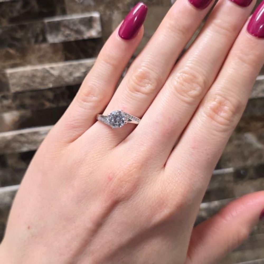 Xuping Bypass Round Solitaire CZ Ring White Gold Plated NWT Size 8 - Picture 5 of 6